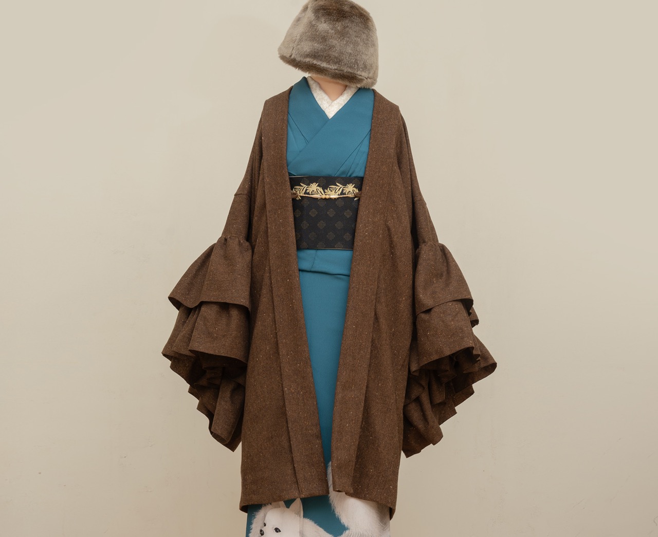 フリル羽織コート(ネップツイード・テラコッタ)SAK-FHAC 20251224