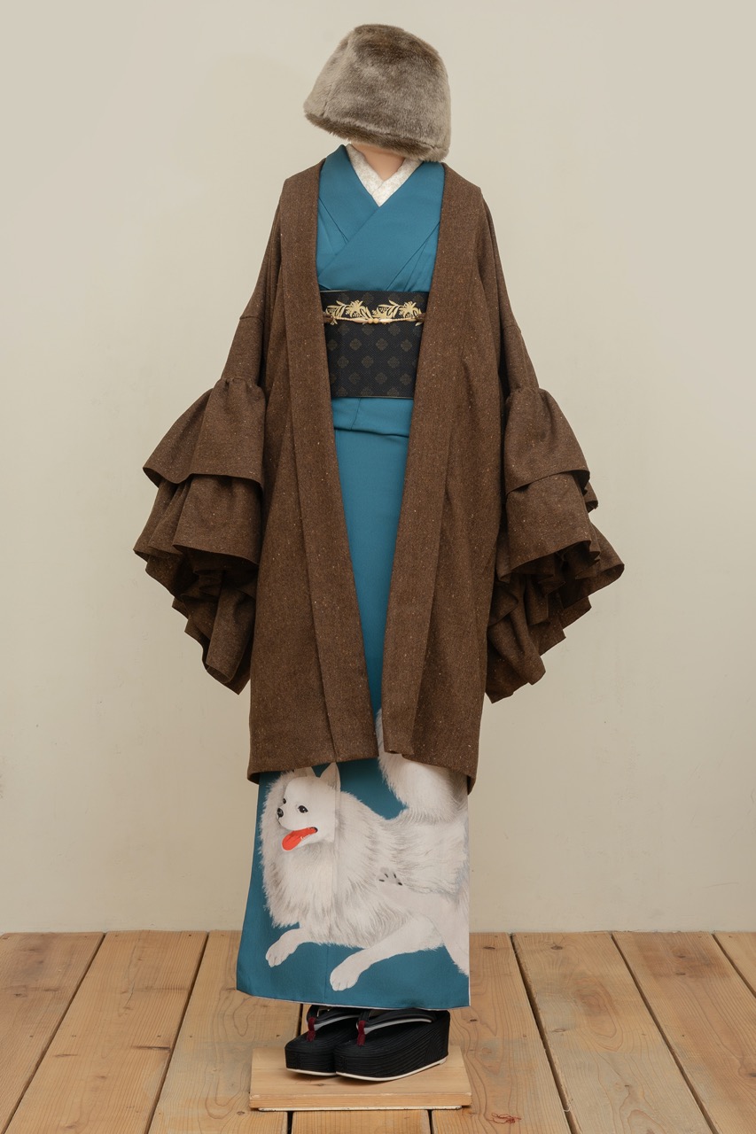 フリル羽織コート(ネップツイード・テラコッタ)SAK-FHAC 20251224