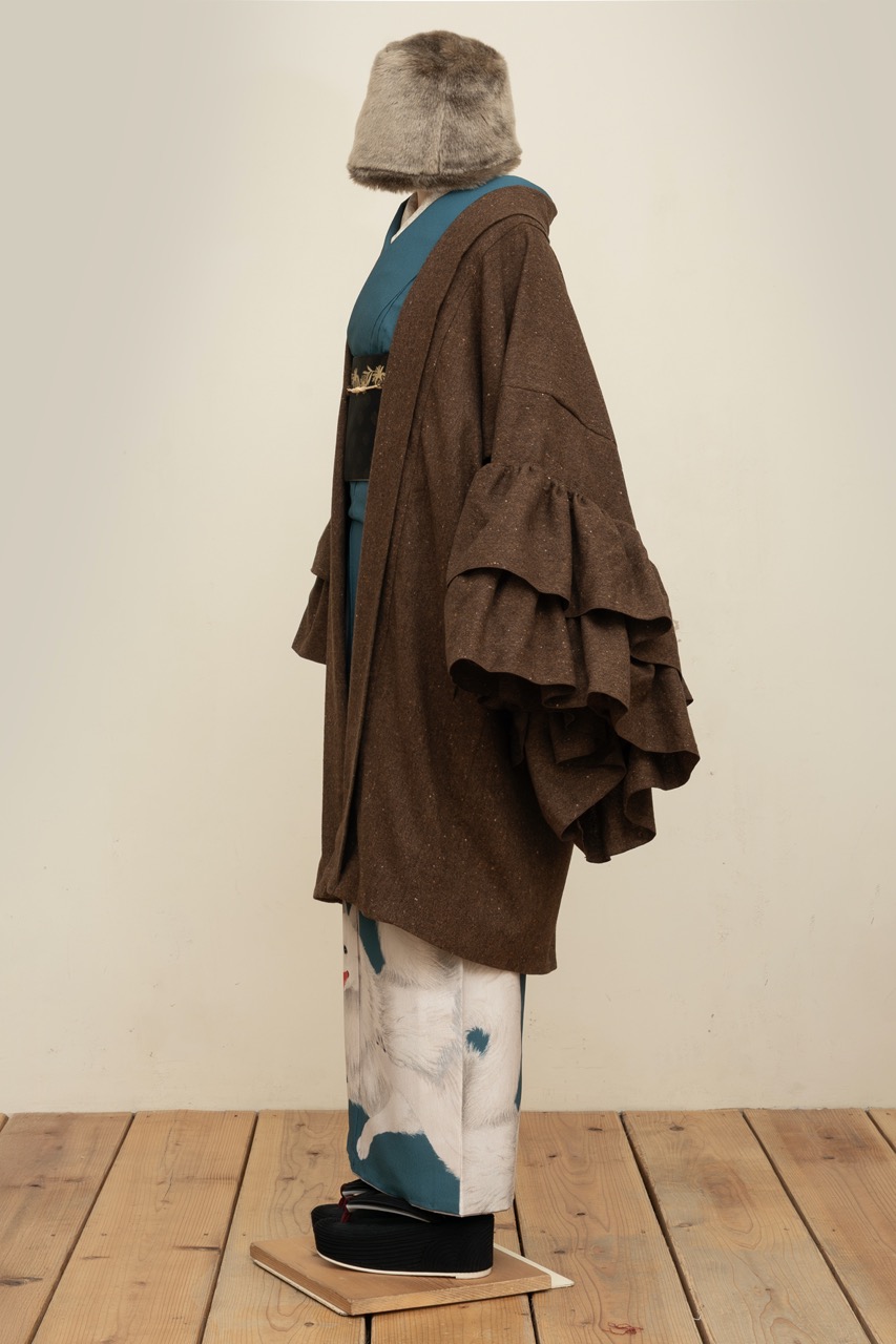 フリル羽織コート(ネップツイード・テラコッタ)SAK-FHAC 20251224