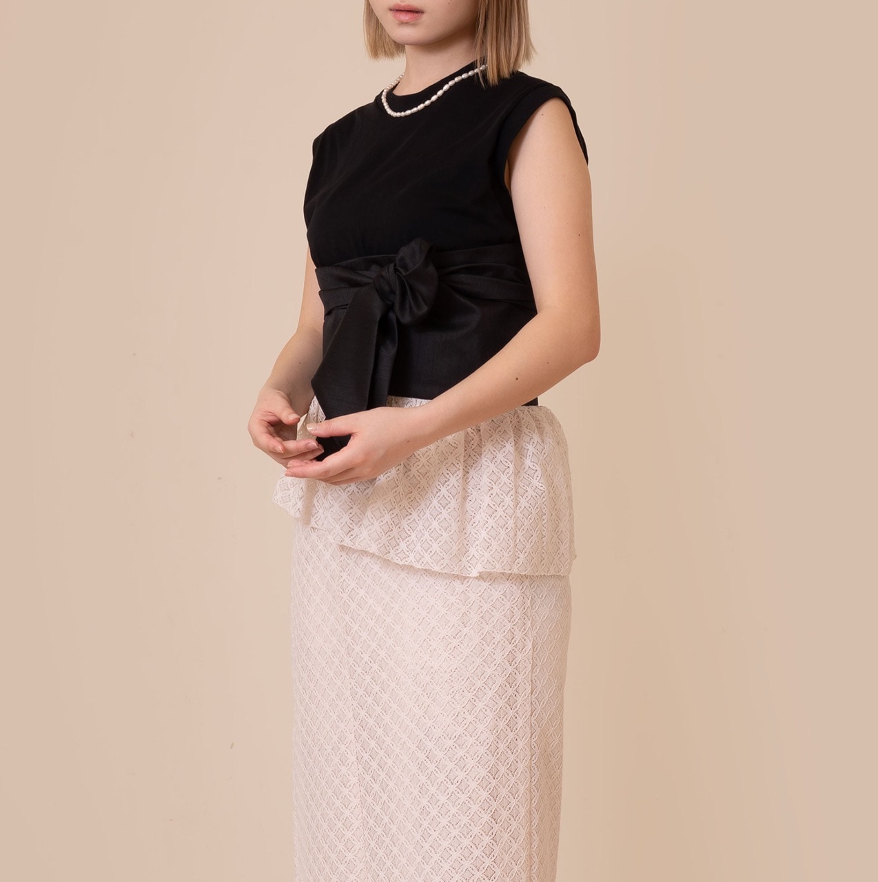 SAK-KMCFT20250613 クロス着物 フリルトップス(ラッセルレース・エクリュ)