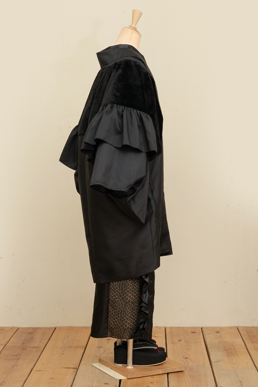 ボアフリル羽織コート（シャンタン・ブラック）SAK-FHAC 20251225