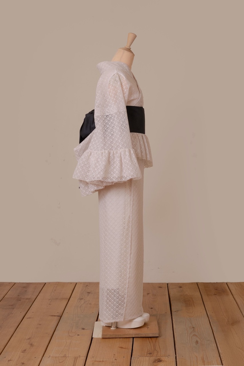 SAK-KMCFS20250613　クロス着物　フリルスカート（ラッセルレース・エクリュ）