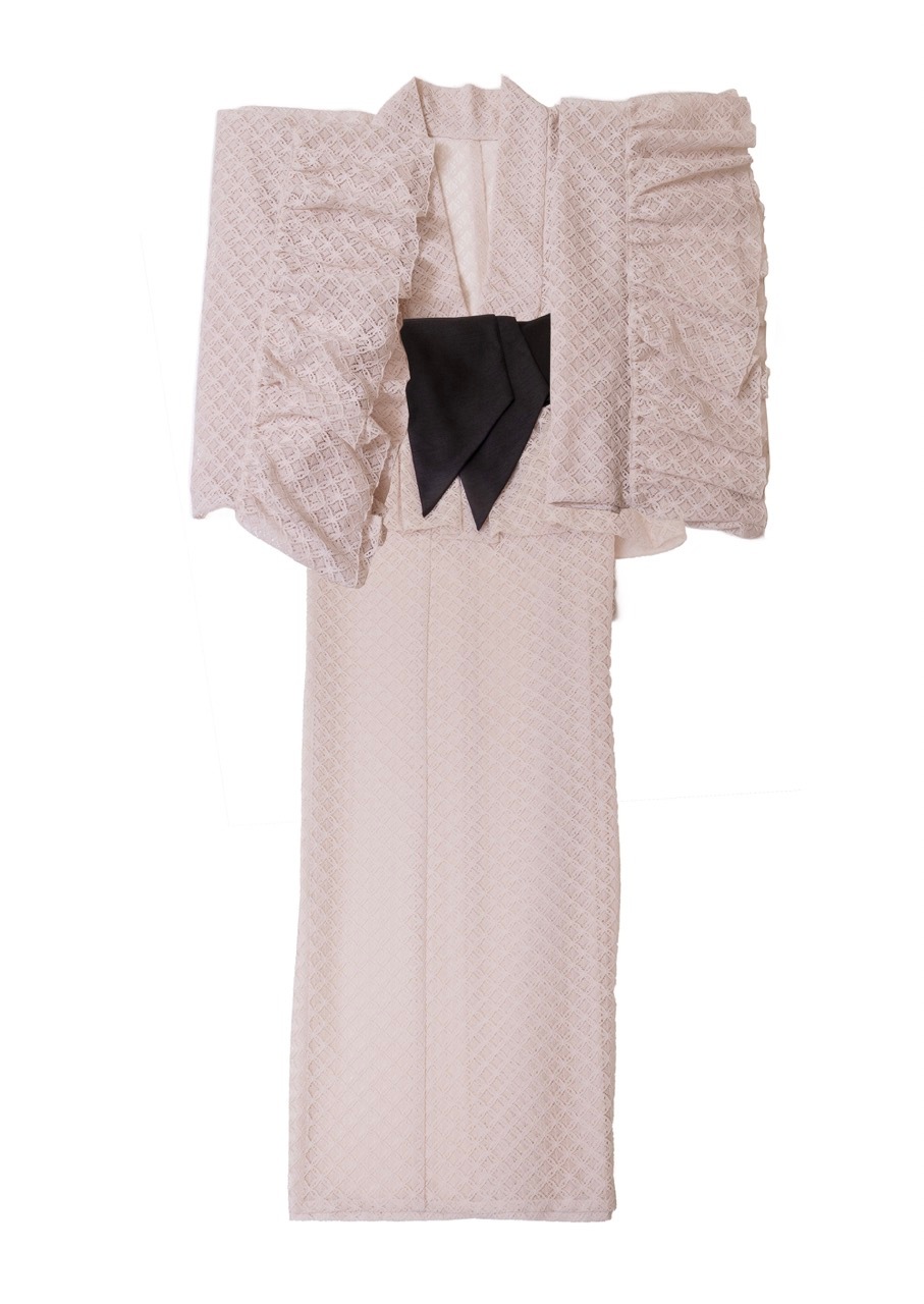 SAK-KMCFS20250613　クロス着物　フリルスカート（ラッセルレース・エクリュ）