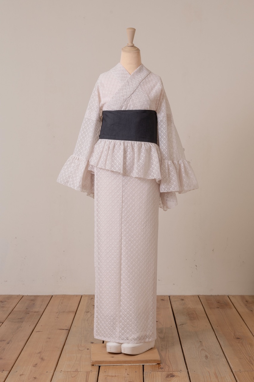 SAK-KMCFS20250613　クロス着物　フリルスカート（ラッセルレース・エクリュ）