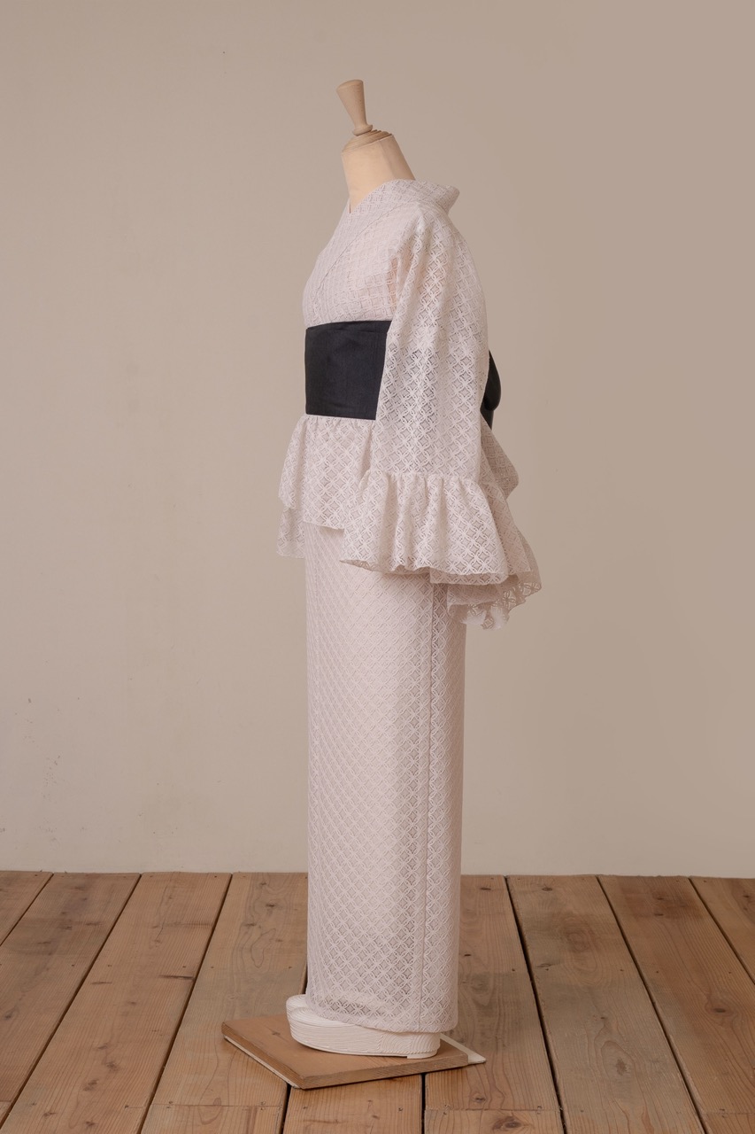 SAK-KMCFS20250613　クロス着物　フリルスカート（ラッセルレース・エクリュ）
