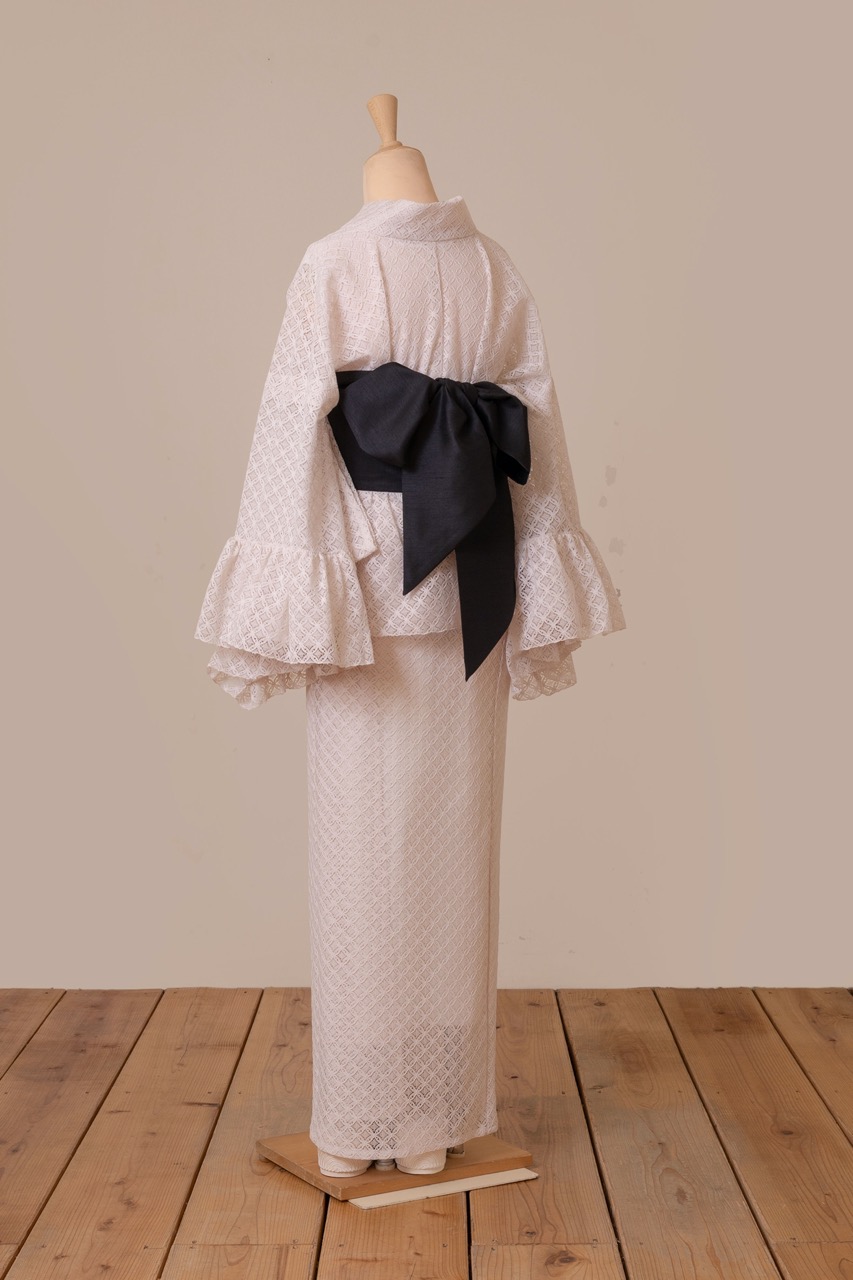 SAK-KMCFS20250613　クロス着物　フリルスカート（ラッセルレース・エクリュ）