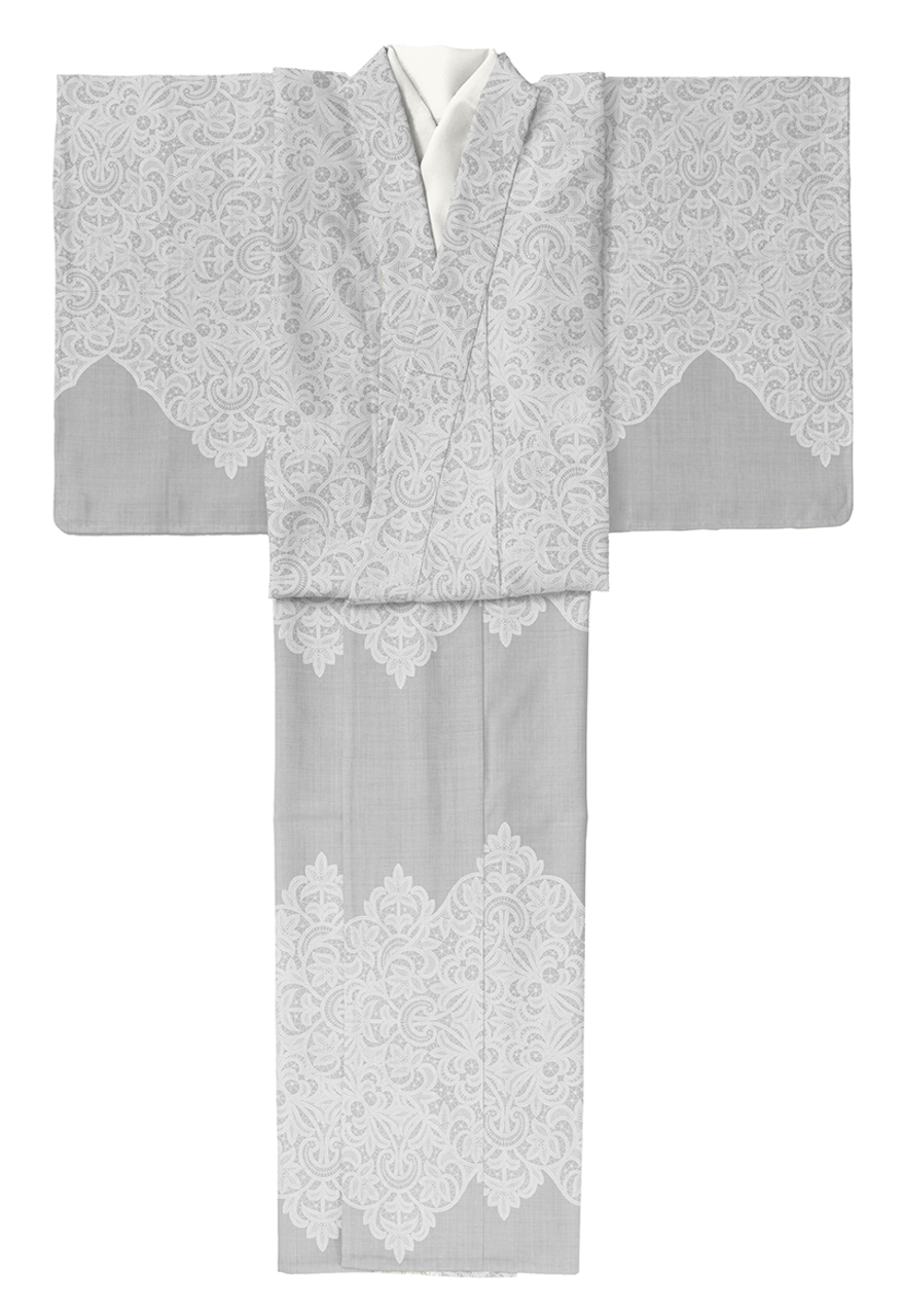 袷着物（ビンテージレース（表：グレー　八掛：グレージュ））　SAK-RMK161012b