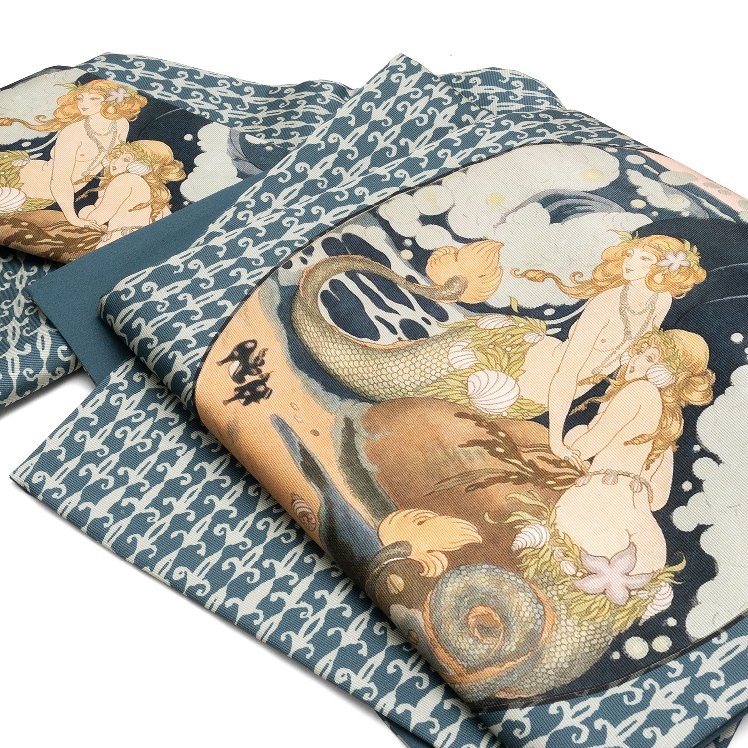 ホワイト】 〈中古・良品〉袋帯 辻が花風の帯 美品 ?