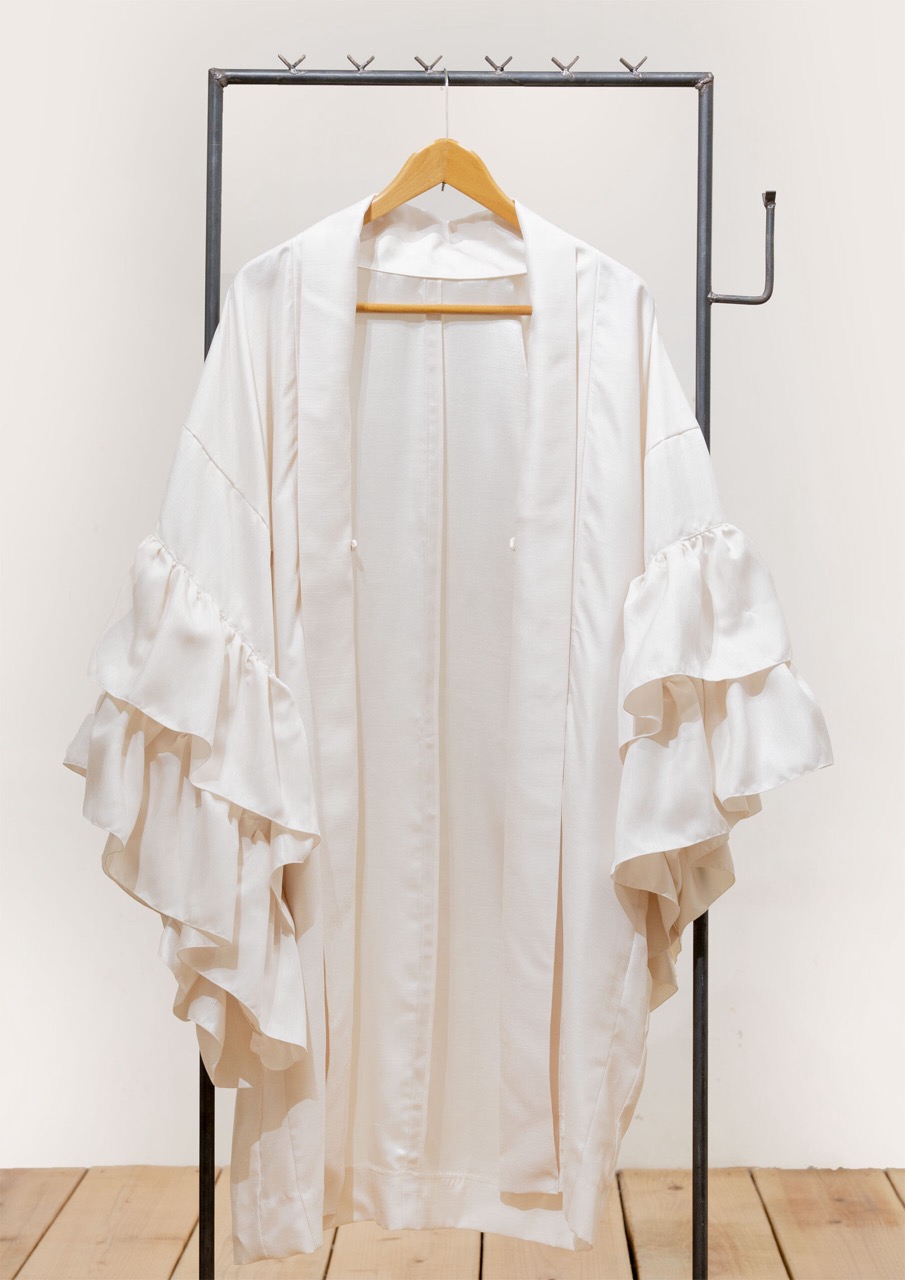 SAK-FHAH 20230828 フリル単羽織コート（シャンタン・アイボリー）