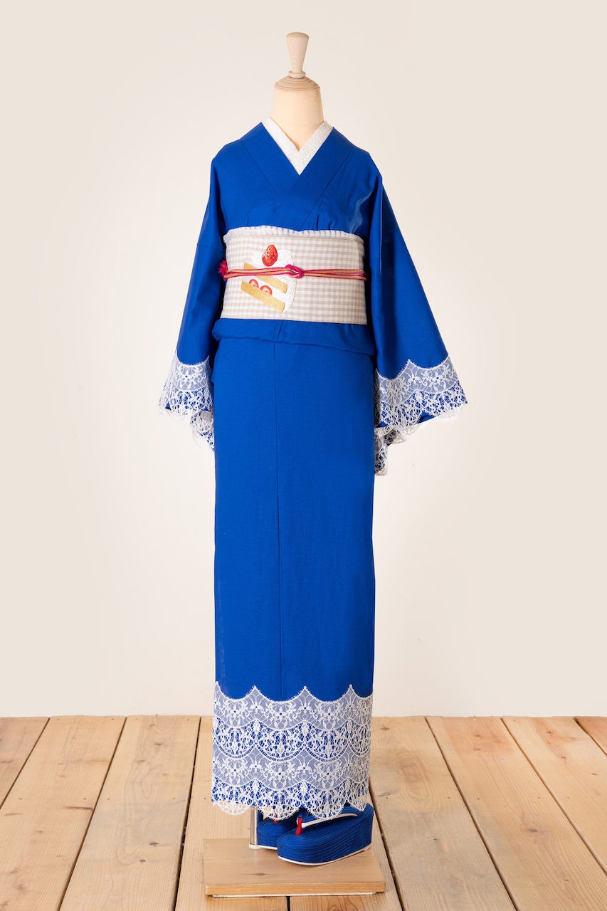 フレームレース着物（ブルー）　SAK-KMFL20220822　即納品