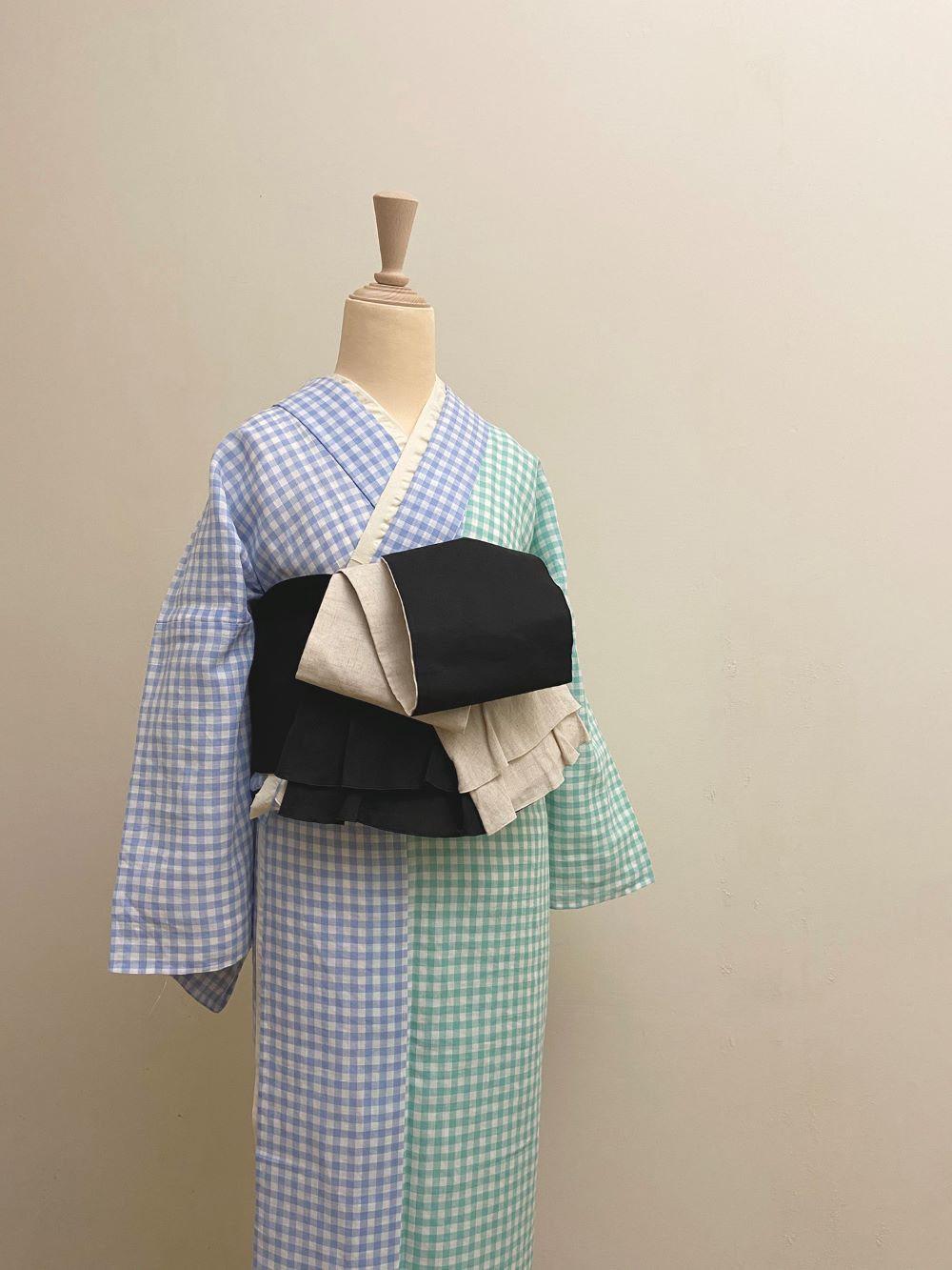 半幅帯　フリル（アイボリー×ブラック）　sSAK-HNOF200528　即納品