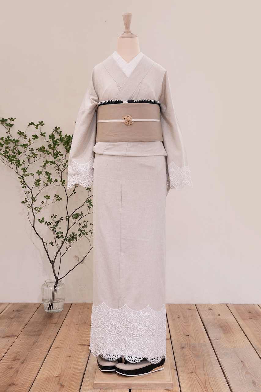 フレームレース着物(アイボリー)　SAK-KMFL20200730