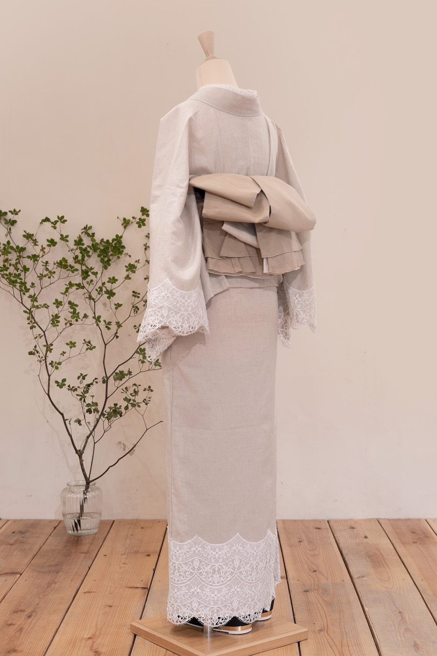 フレームレース着物(アイボリー)　SAK-KMFL20200730