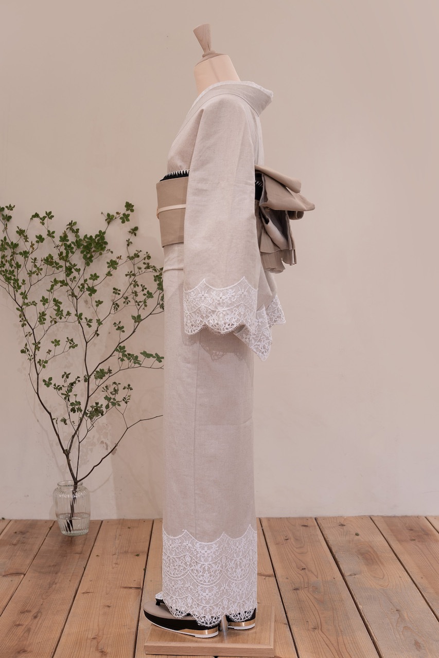 フレームレース着物(アイボリー)　SAK-KMFL20200730