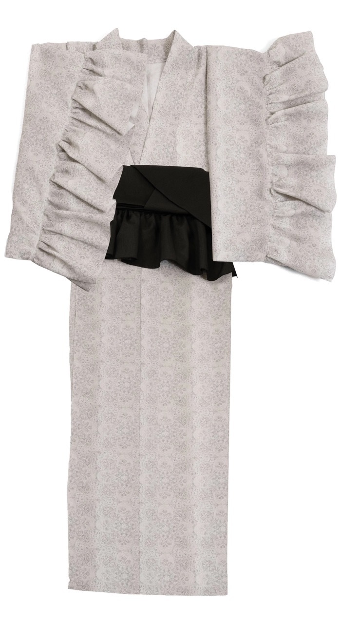 SAK-KMCFS20240323　クロス着物　フリルスカート（アンティークホワイトレース柄）