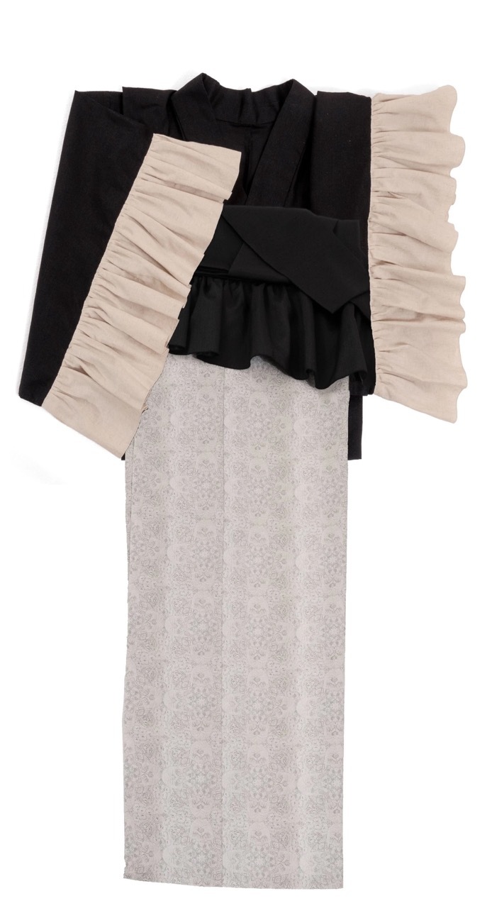 SAK-KMCFS20240323　クロス着物　フリルスカート（アンティークホワイトレース柄）