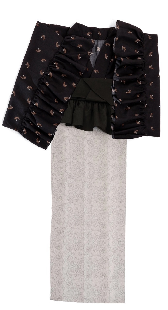 SAK-KMCFS20240323　クロス着物　フリルスカート（アンティークホワイトレース柄）