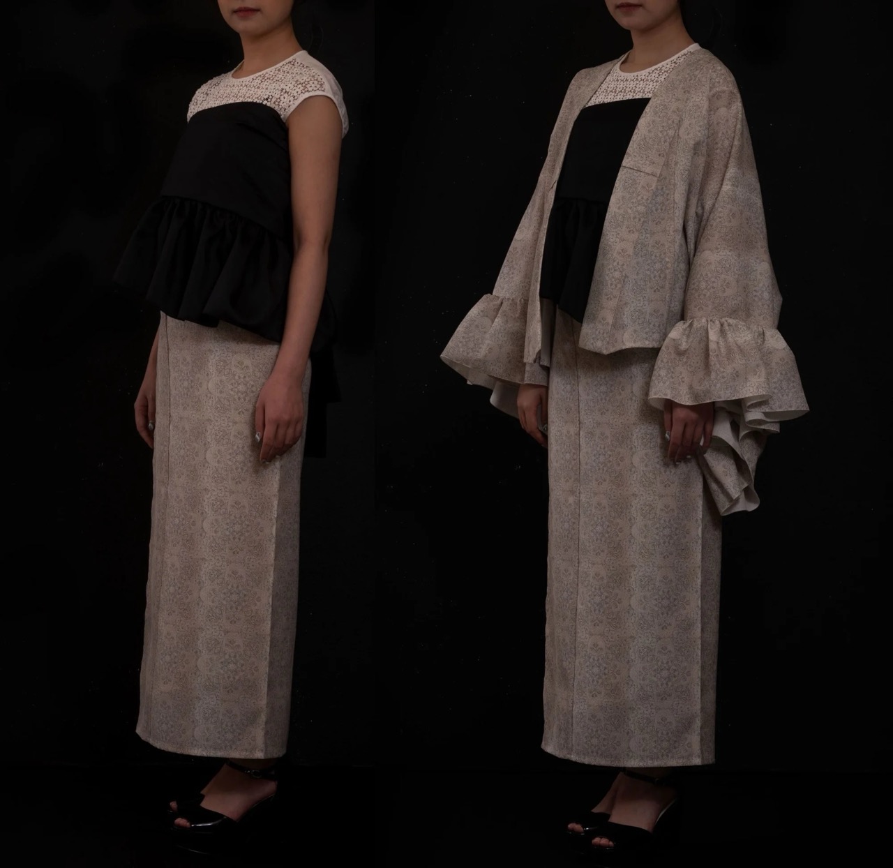 SAK-KMCFS20240323　クロス着物　フリルスカート（アンティークホワイトレース柄）