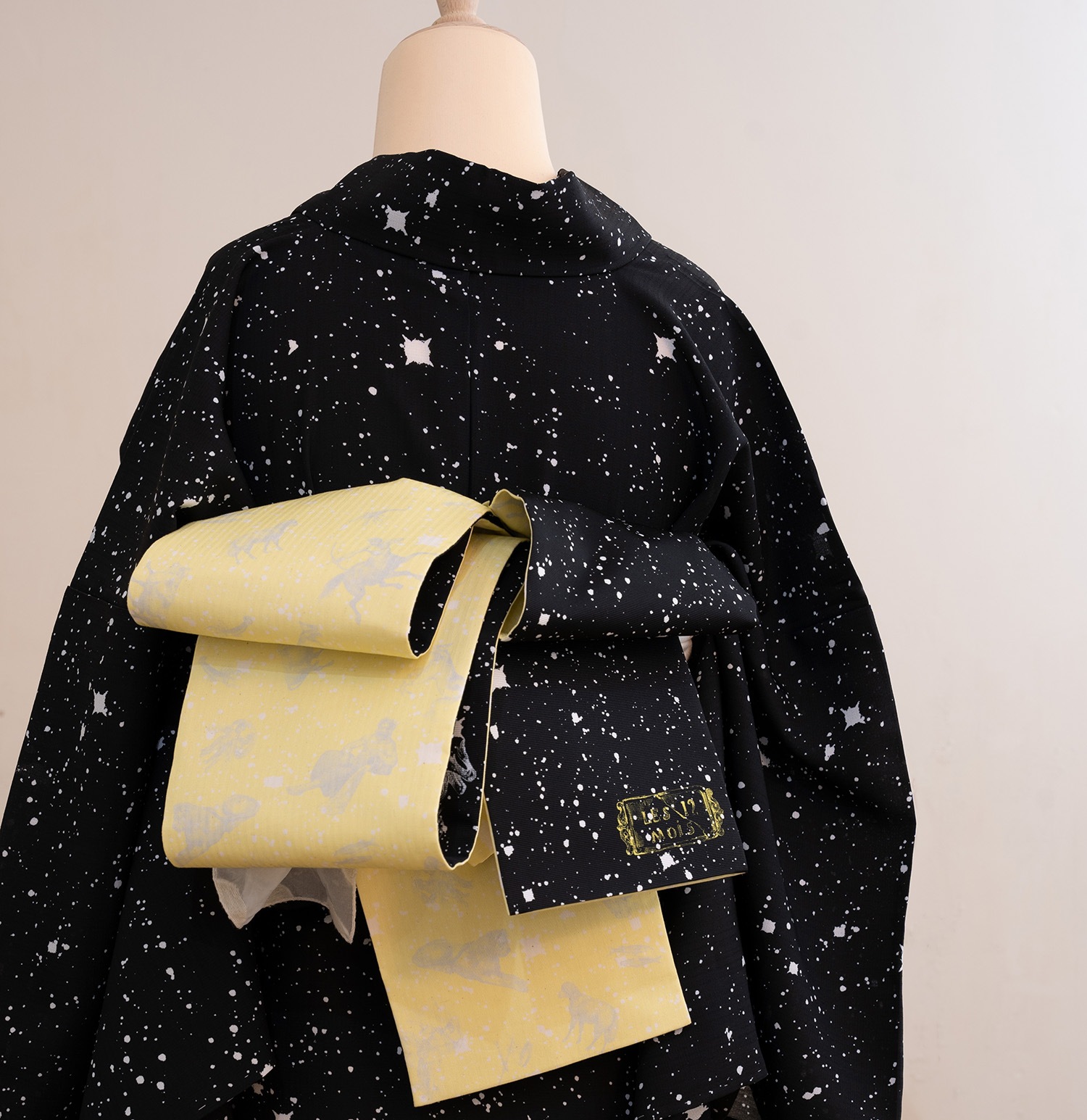 即納品　半幅帯（プラネタリウム（黒））　SAK-HNOP200402