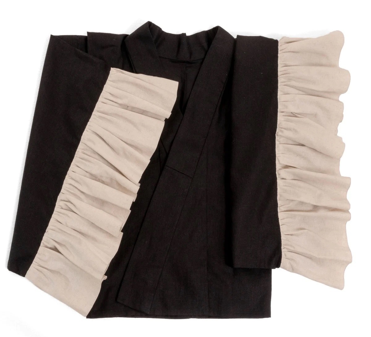 SAK-KMCFT20240321　クロス着物　フリルトップス（バイカラー・ブラック）