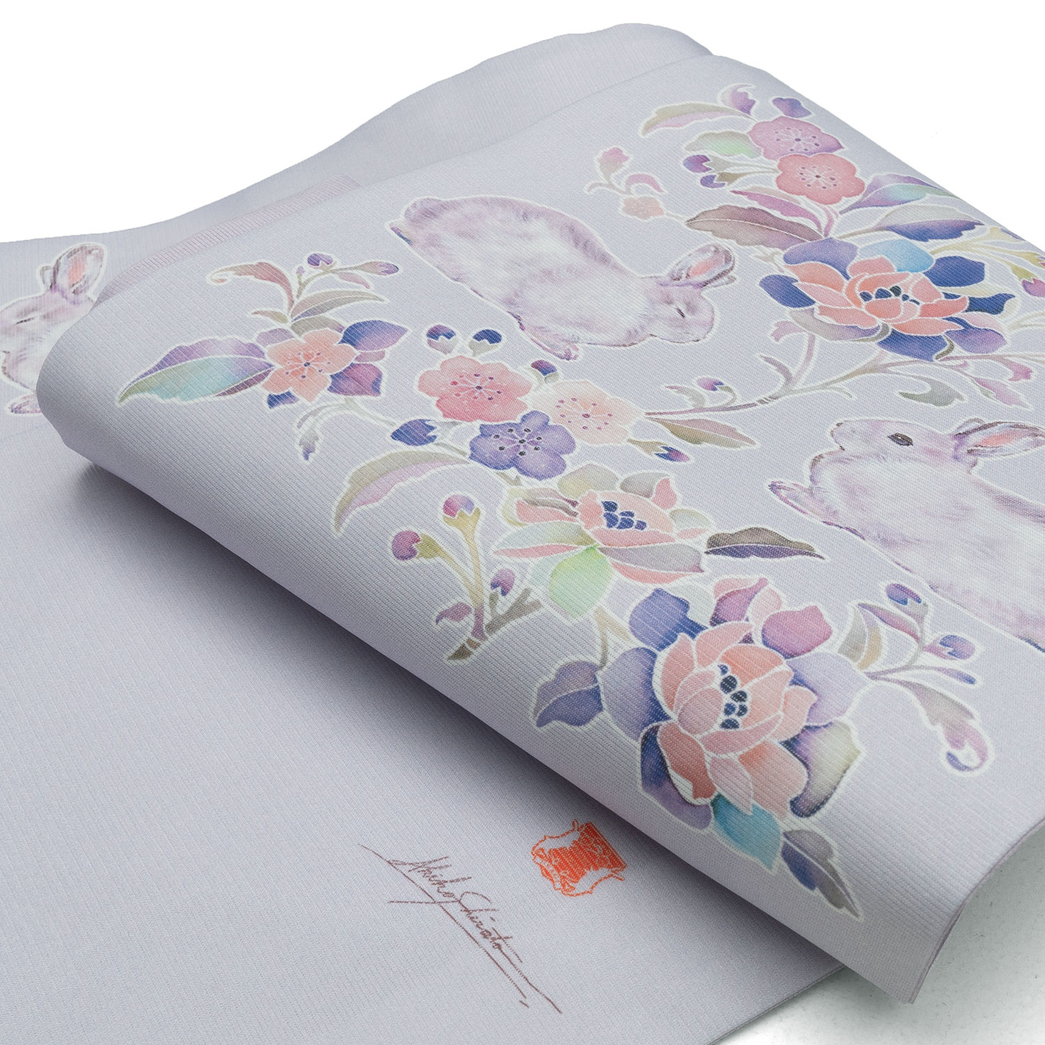 即納品　絽名古屋帯 lapin24042101兎唐草 薄藤