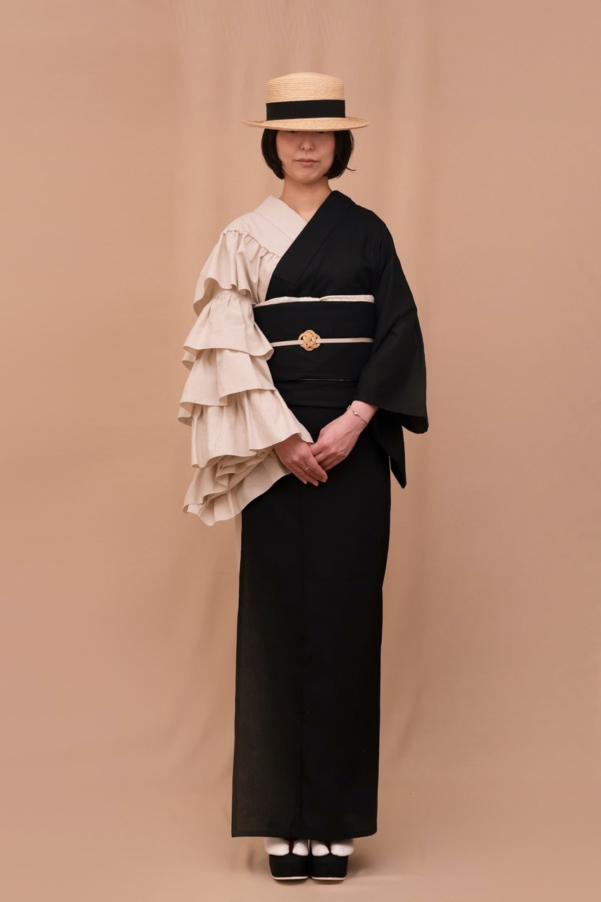 a*e様 ゴフクヤサンドットコム　さく研究所　片袖フリル着物 片袖フリル着物（バイカラー） SAK-KMKF20210518 | さく研究所