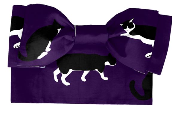 即納品 半幅帯（ハチワレ猫（紫）） SAK-HN41801a | 柄別,ねこ （科