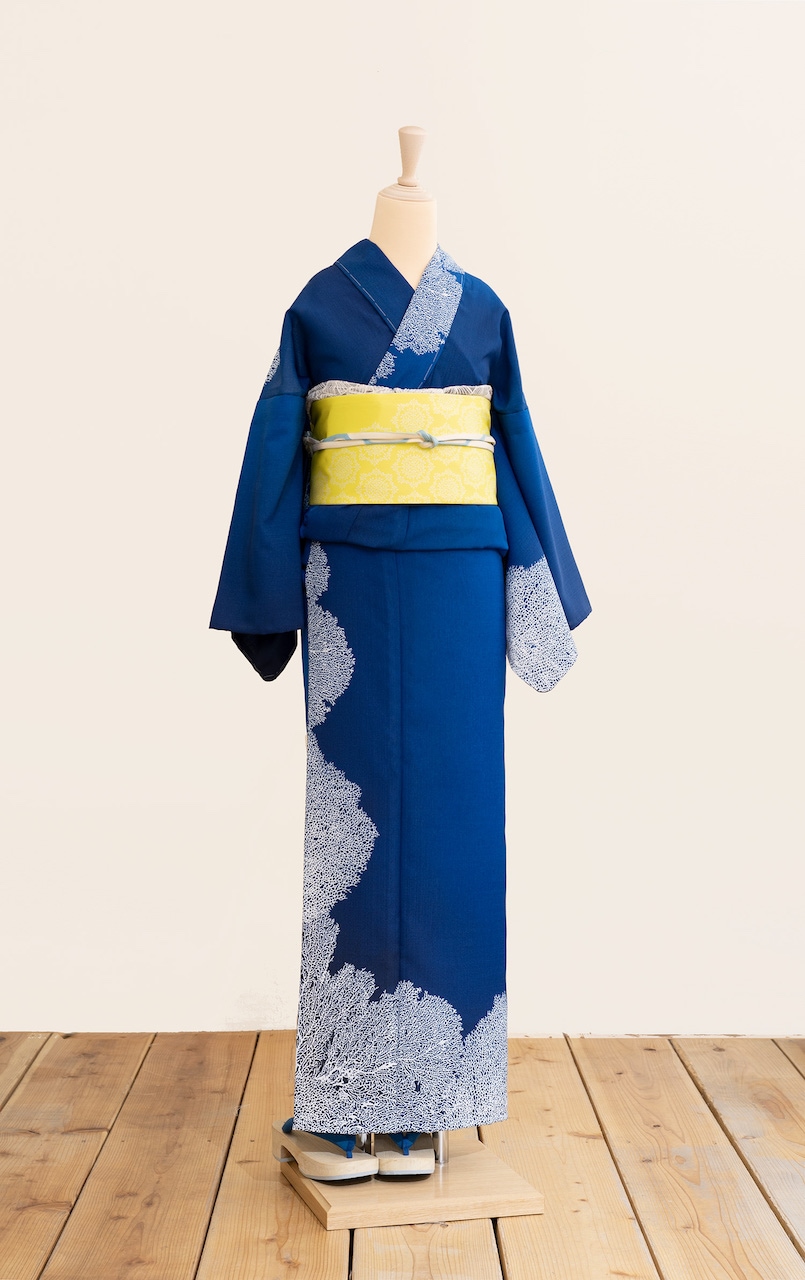 即納品 セオα夏着物・浴衣(coral/ブルー) sSAK-SK190322