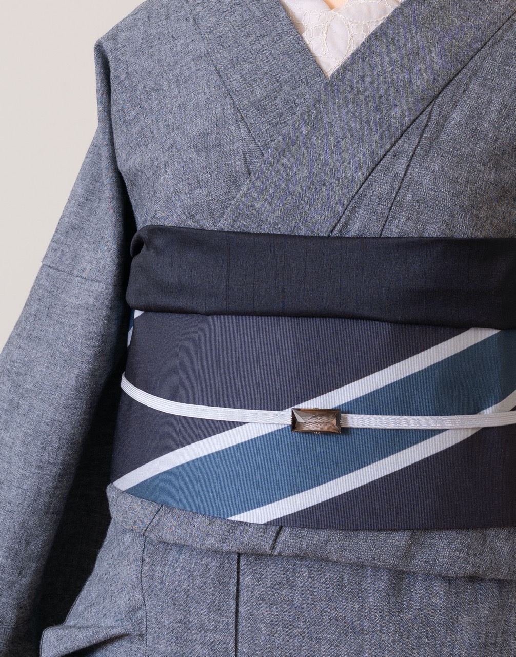 半幅帯(レジメンタルストライプ(灰紫) SAK-HNOP181126