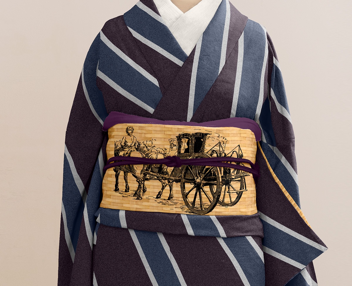 半幅帯(レジメンタルストライプ(灰紫) SAK-HNOP181126