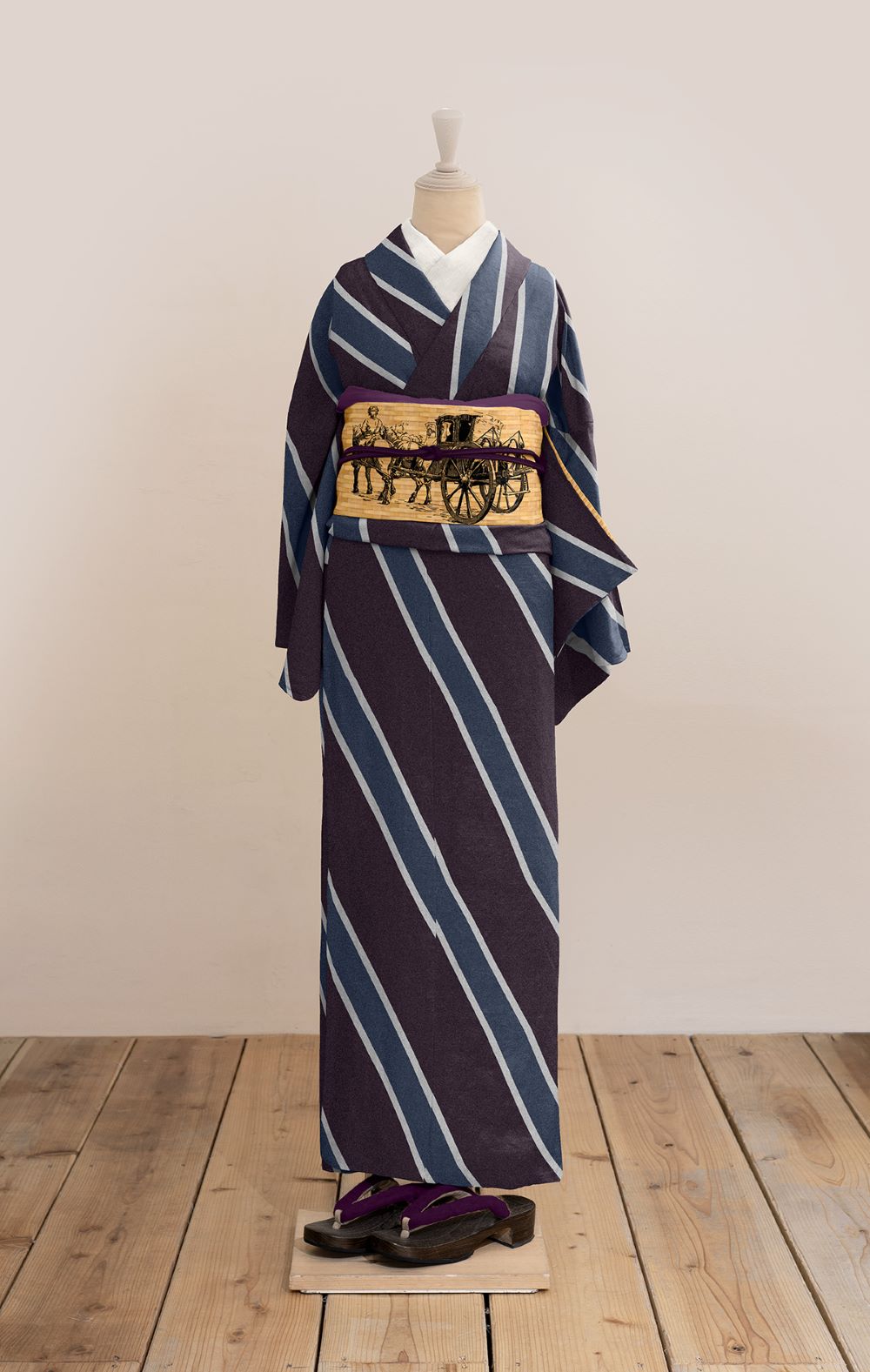 半幅帯(レジメンタルストライプ(灰紫) SAK-HNOP181126