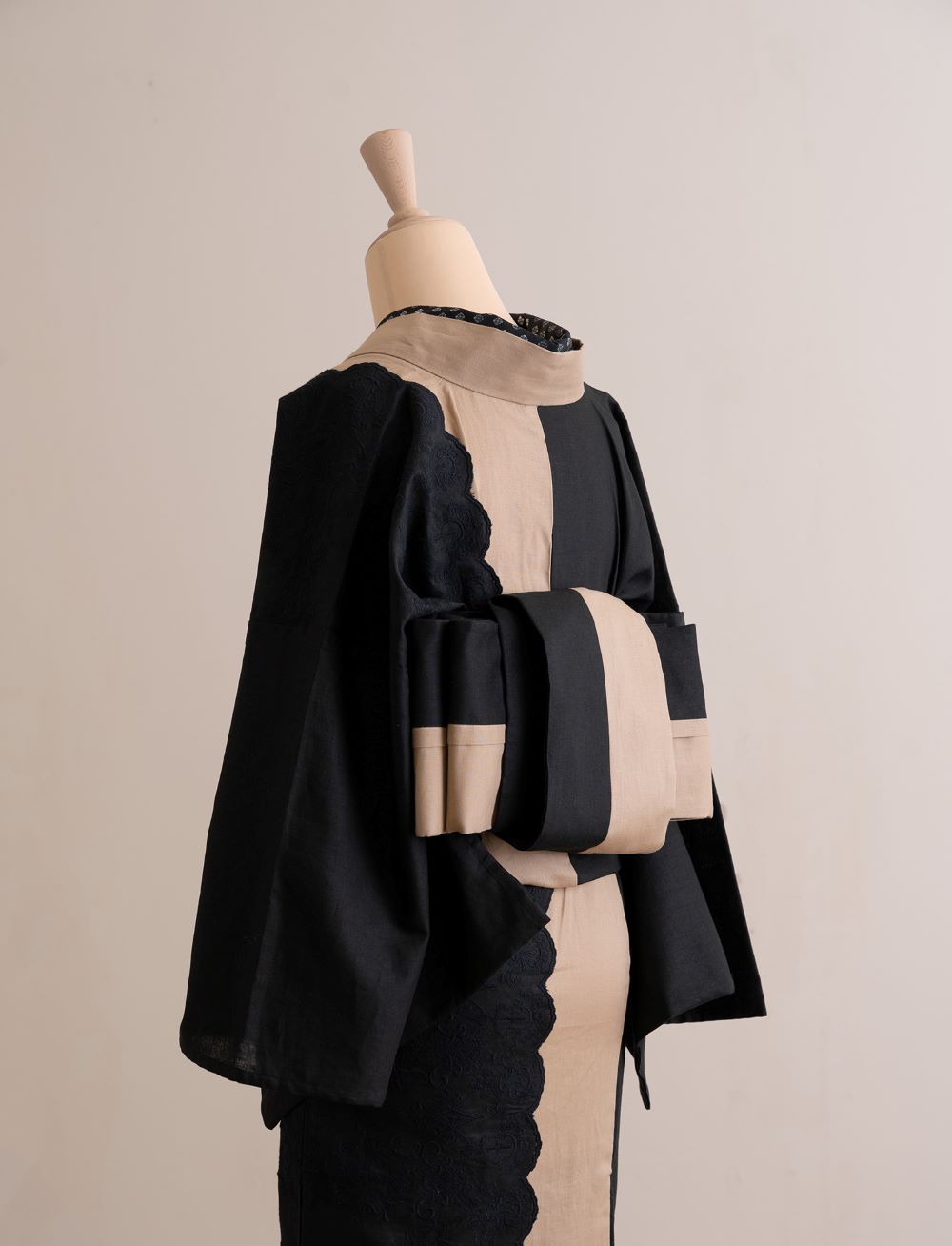 半幅帯　タック（ブラウン×ブラック）　SAK-HNOT200533　即納品