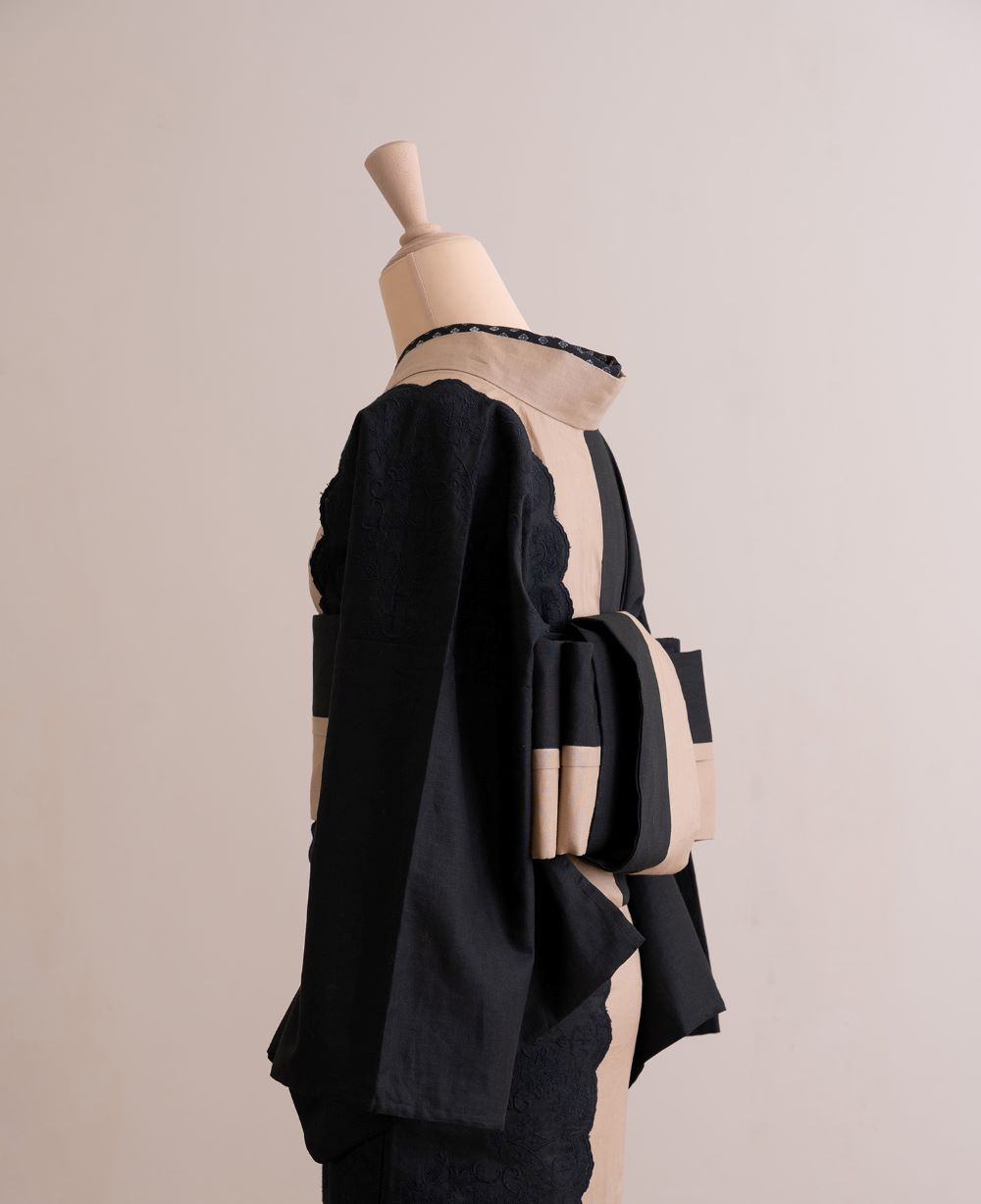 半幅帯　タック（ブラウン×ブラック）　SAK-HNOT200533　即納品
