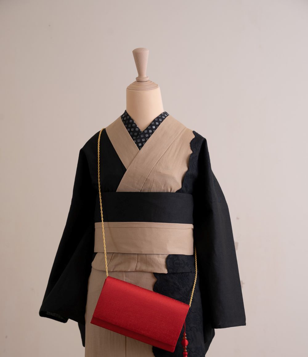 半幅帯　タック（ブラウン×ブラック）　SAK-HNOT200533　即納品