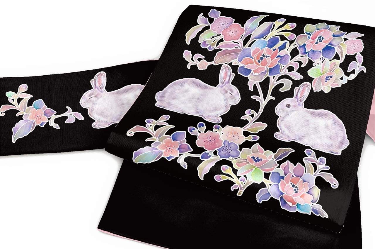 京袋帯　lapin24042101兎唐草 黒