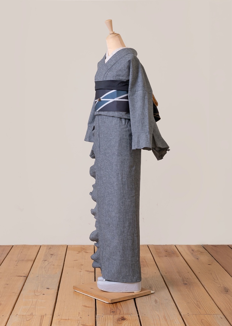 SAK-KMF20250220 フリル着物（綿麻ダンガリー・グレー）