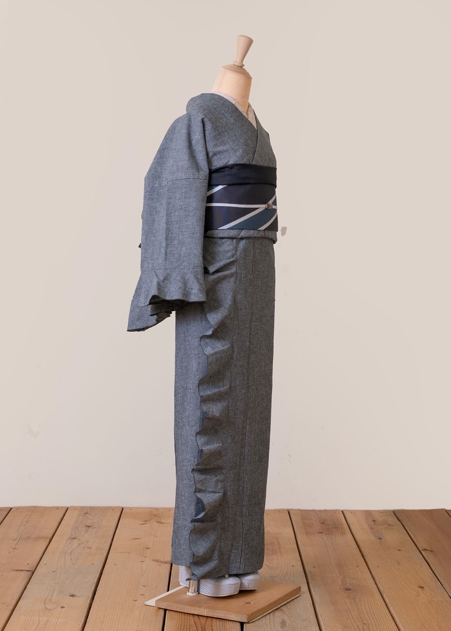 SAK-KMF20250220 フリル着物（綿麻ダンガリー・グレー）