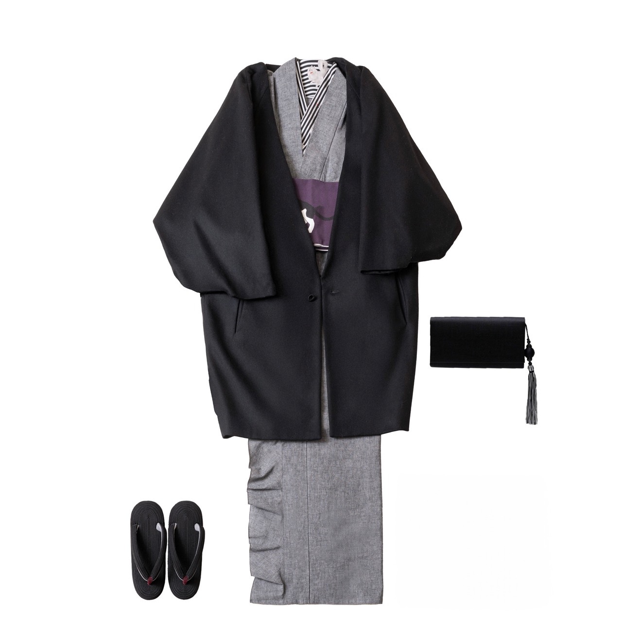 SAK-KMF20250220 フリル着物（綿麻ダンガリー・グレー）