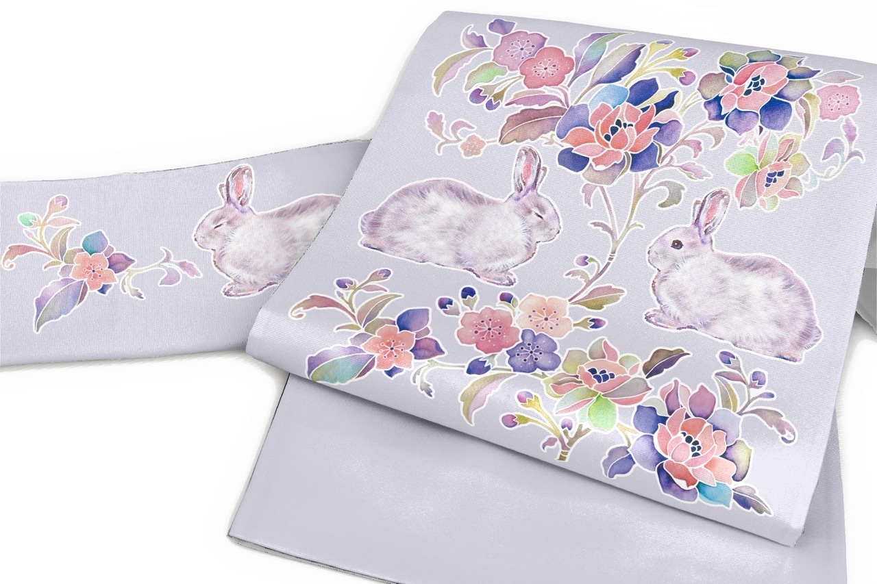 京袋帯　lapin24042101兎唐草 薄藤