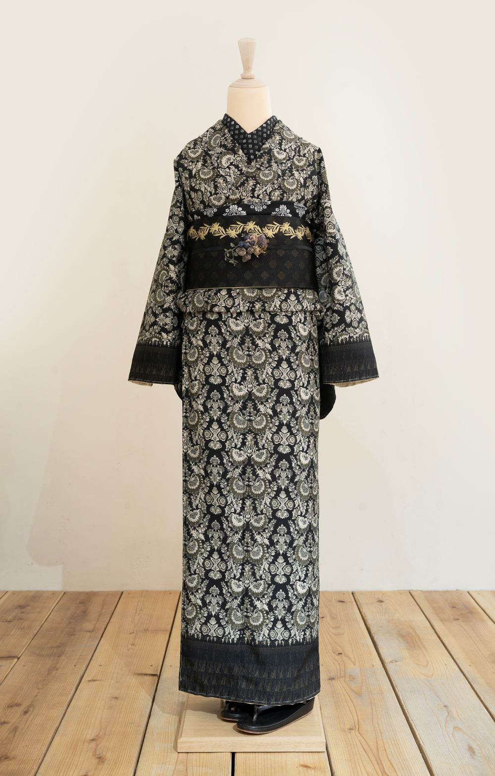 即納品　半幅帯（リトルリリー（ブラウン））　SAK-HNOP191018