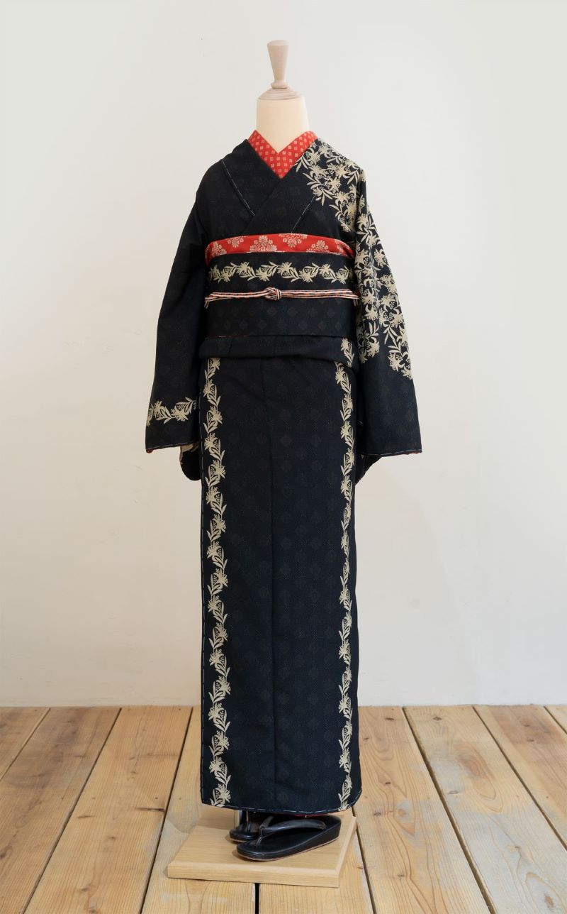 即納品　半幅帯（リトルリリー（ブラック））　SAK-HNOP191017