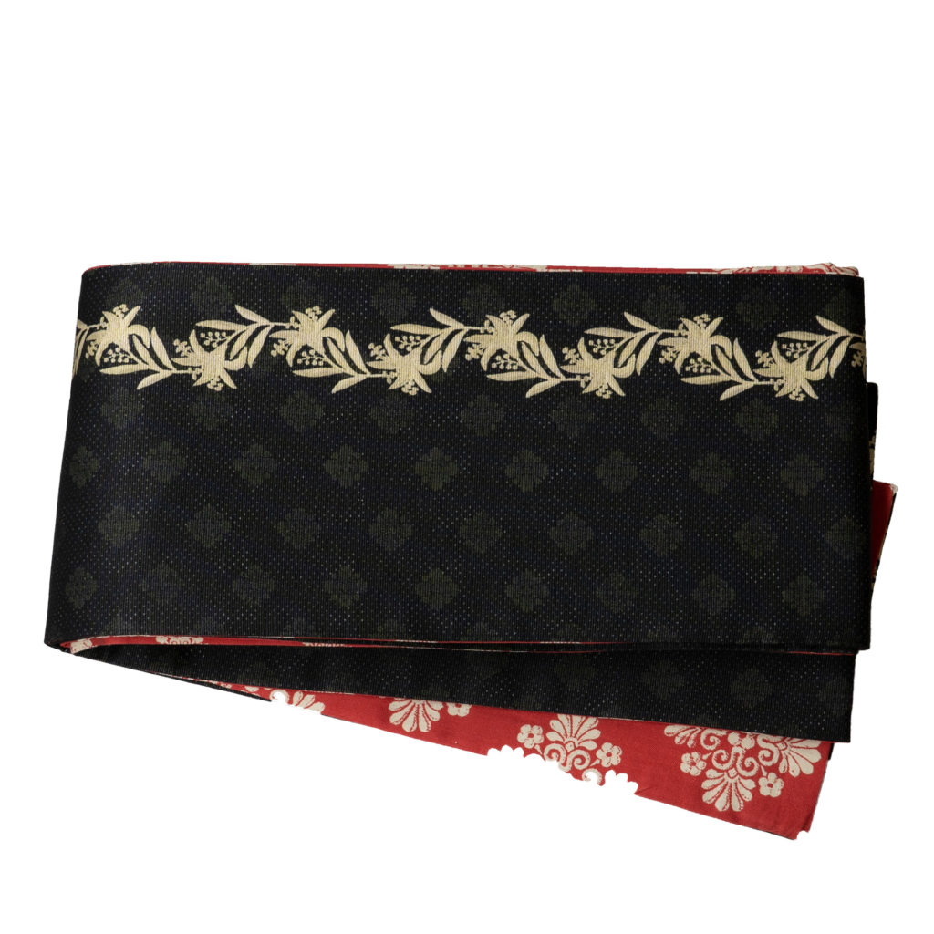 即納品　半幅帯（リトルリリー（ブラック））　SAK-HNOP191017