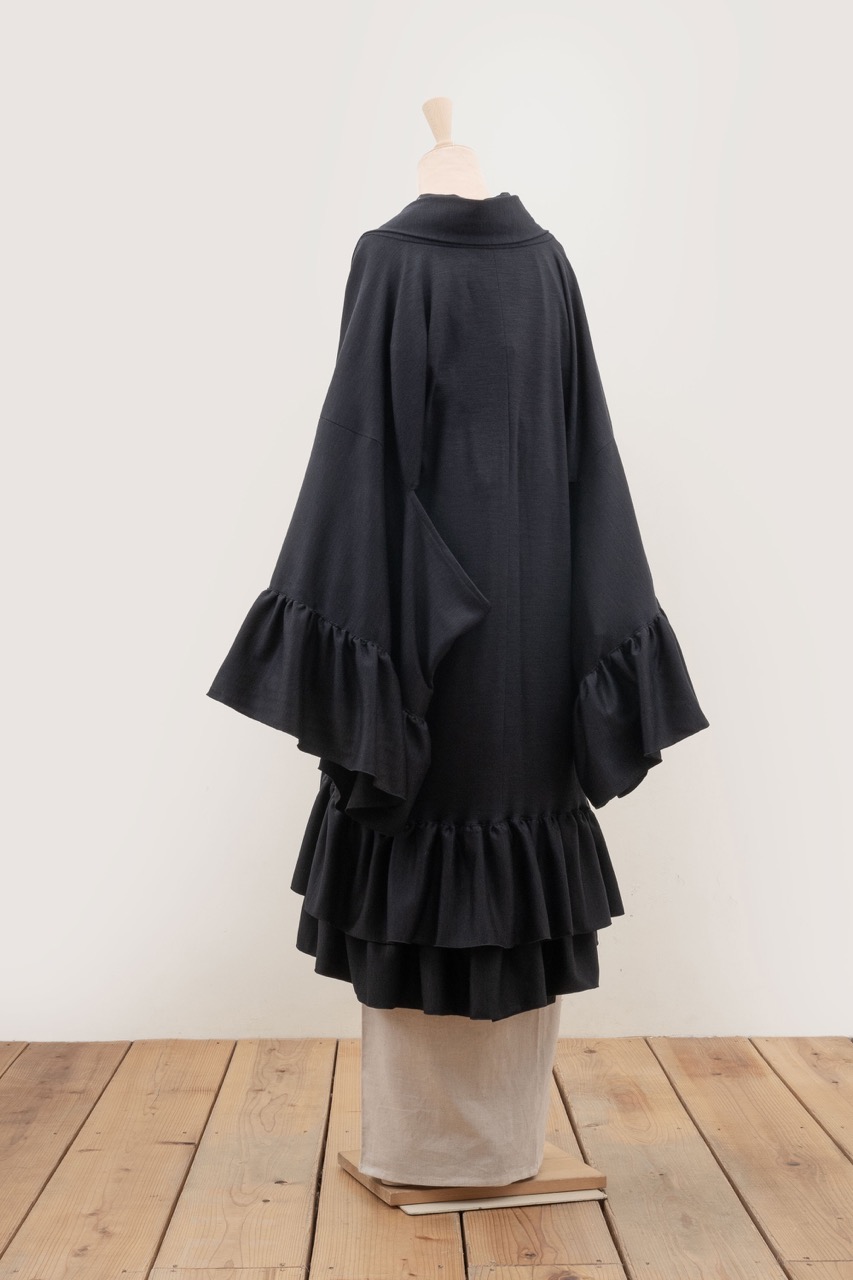 ニットフリル羽織ロング（チャコール）SAK-FHANL 241125