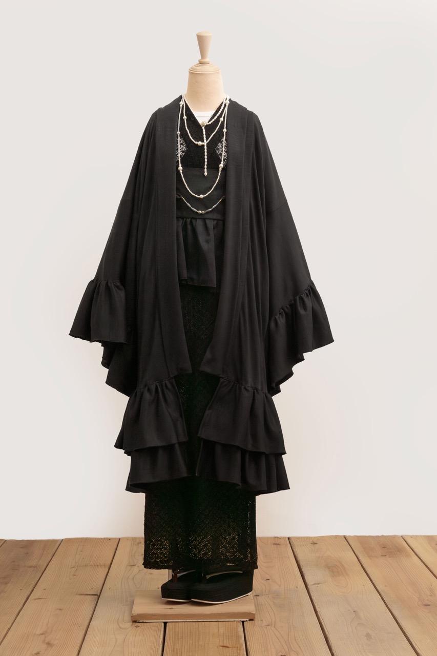 ニットフリル羽織ロング（チャコール）SAK-FHANL 241125