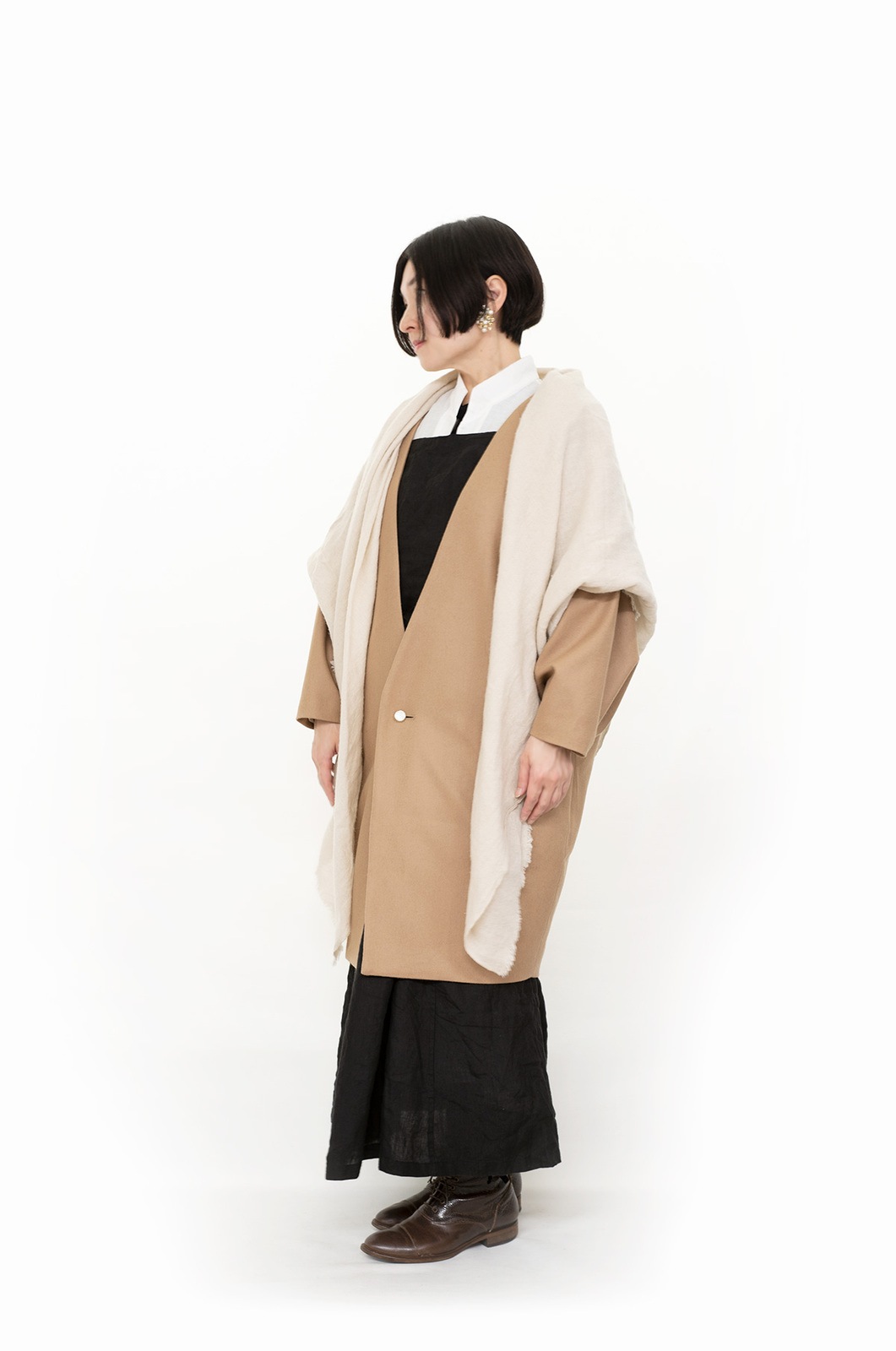 ノーカラーコート（キャメル）s-SAK-NCC181212　即納品