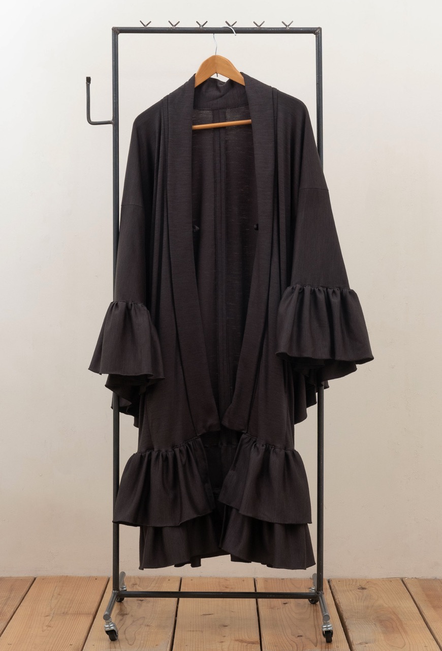 ニットフリル羽織ロング（ダークブラウン）SAK-FHANL 241124 | さく