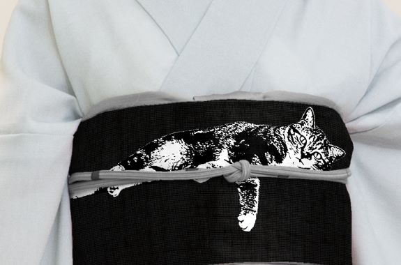 半幅帯（くつろぎ猫（黒））　SAK-HN40401a