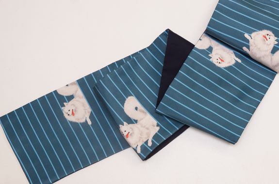 半幅帯(スピッツ柄(納戸色)) SAK-SPH003