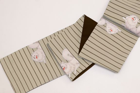 半幅帯(スピッツ柄(鳥の子色)) SAK-SPH002