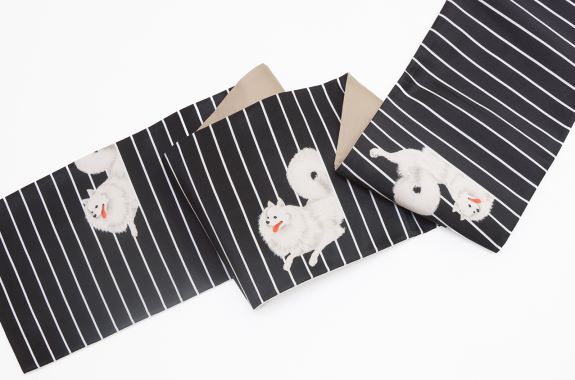 半幅帯（スピッツ柄（墨黒））　SAK-SPH001